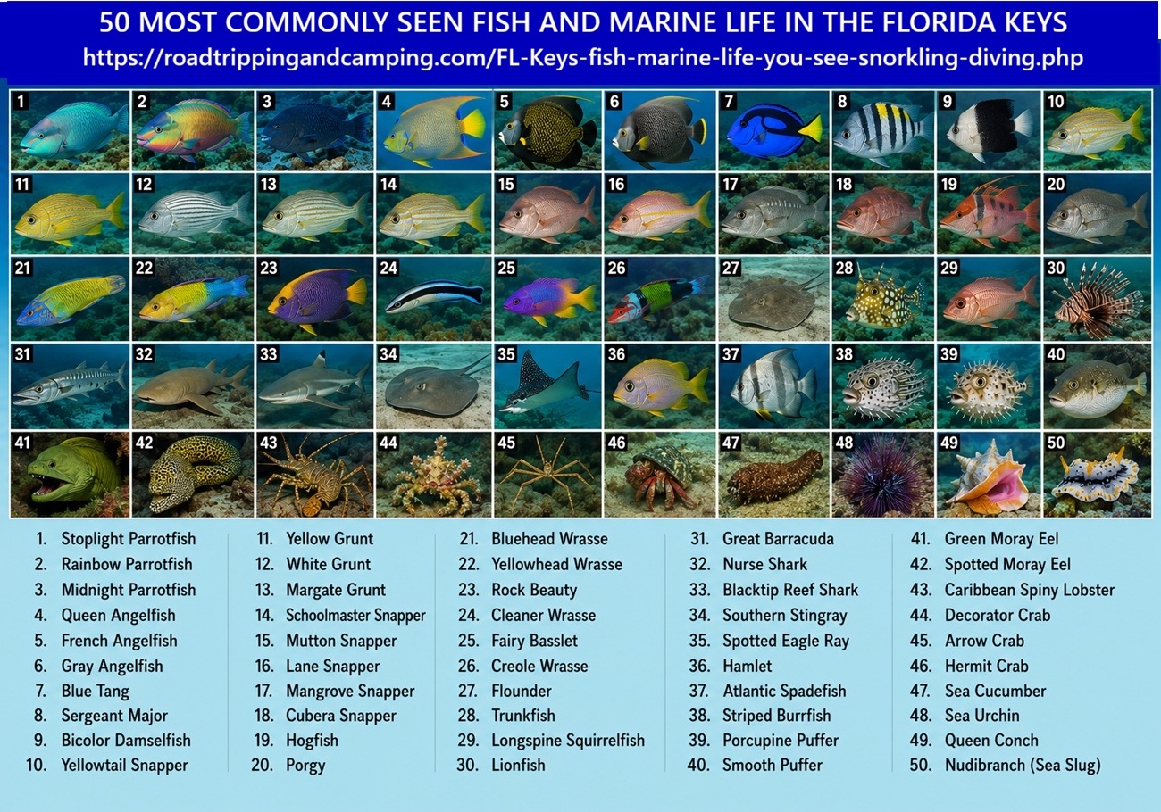Top 50 most commonly seen fish and other marine life while snorkeling or diving in the Florida Keys