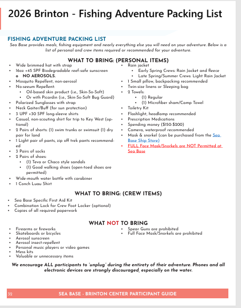 2026 Brinton - Fishing Adventure Packing List