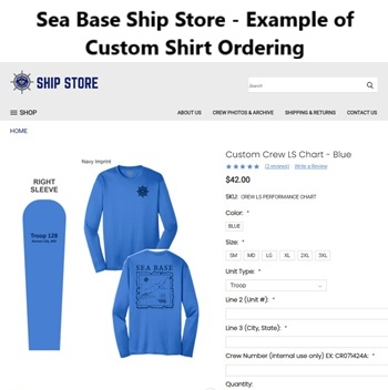 Sea Base Ship Store - Example of Custom Shirt Ordering