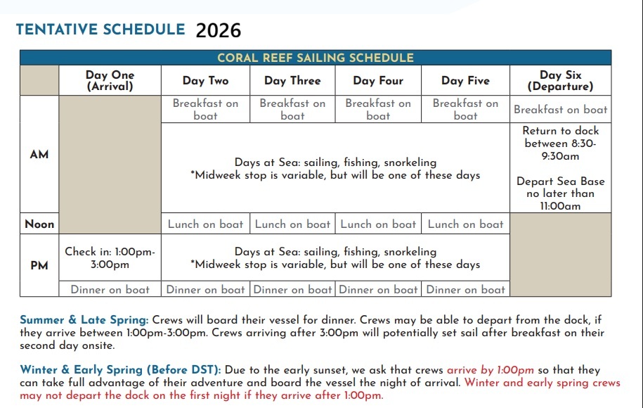 Coral reef schedule 2026