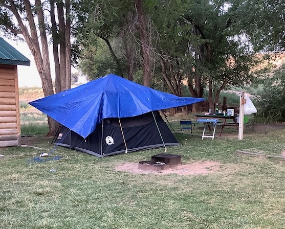 Tarp draped on the tent